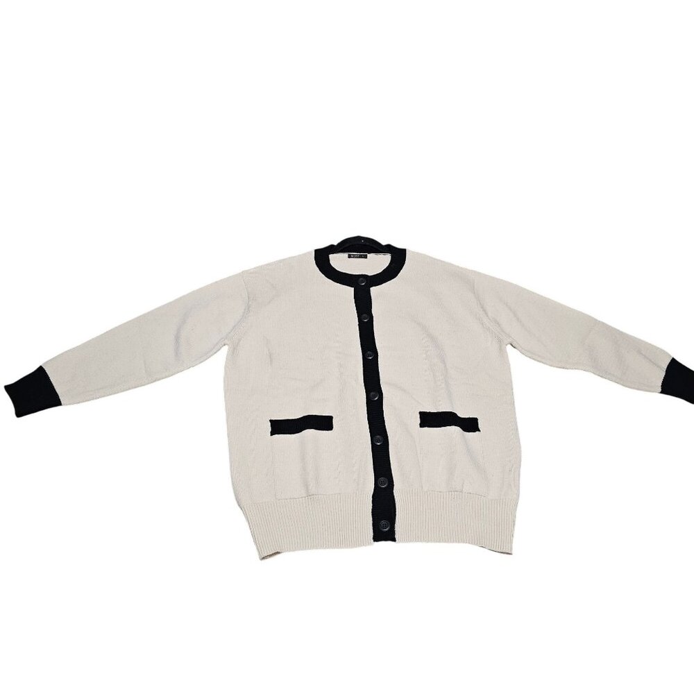 MOTF Womens Black & White Cardigan Sweater Large Button-Down Long Sleeve Acrylic - Picture 8 of 11